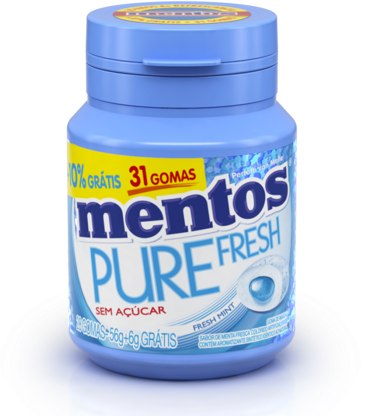 Para Comemorar 10 Anos De Brasil, Embalagem Com Mais - Mentos Pure Fresh Mint Gum 45 Pieces (742x906), Png Download