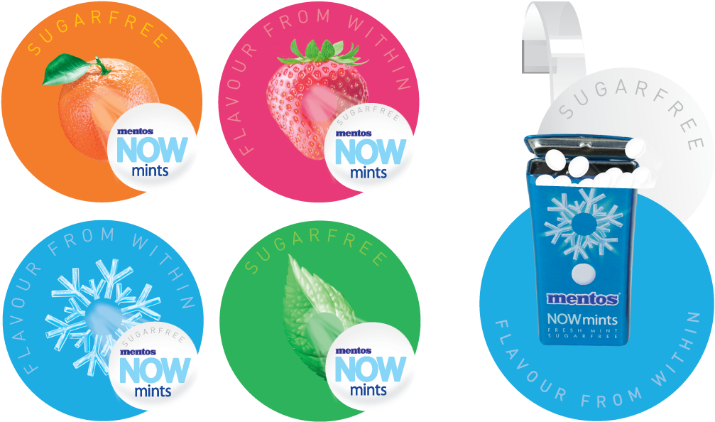 Floor Decals & Wobbler - Mentos Now Mints Fresh Mint 18g (1038x610), Png Download