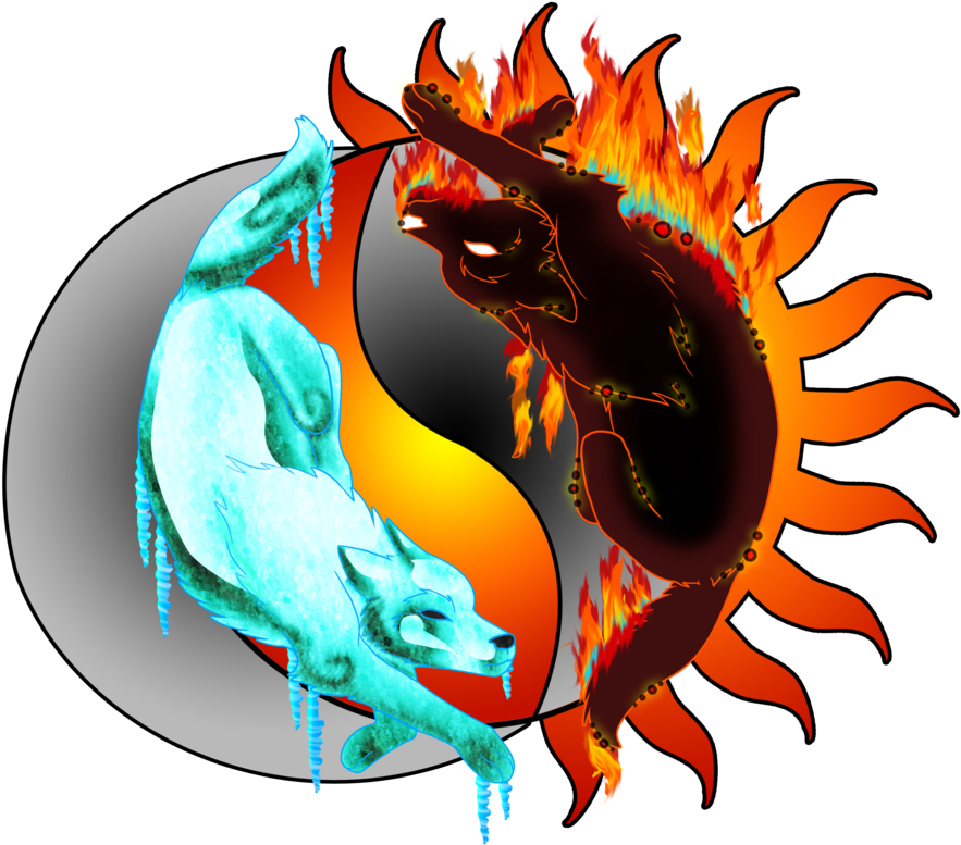 Ice/fire Wolf Yin Yang By Rainbowdogma On Deviantart - Ice And Fire Wolves (900x806), Png Download