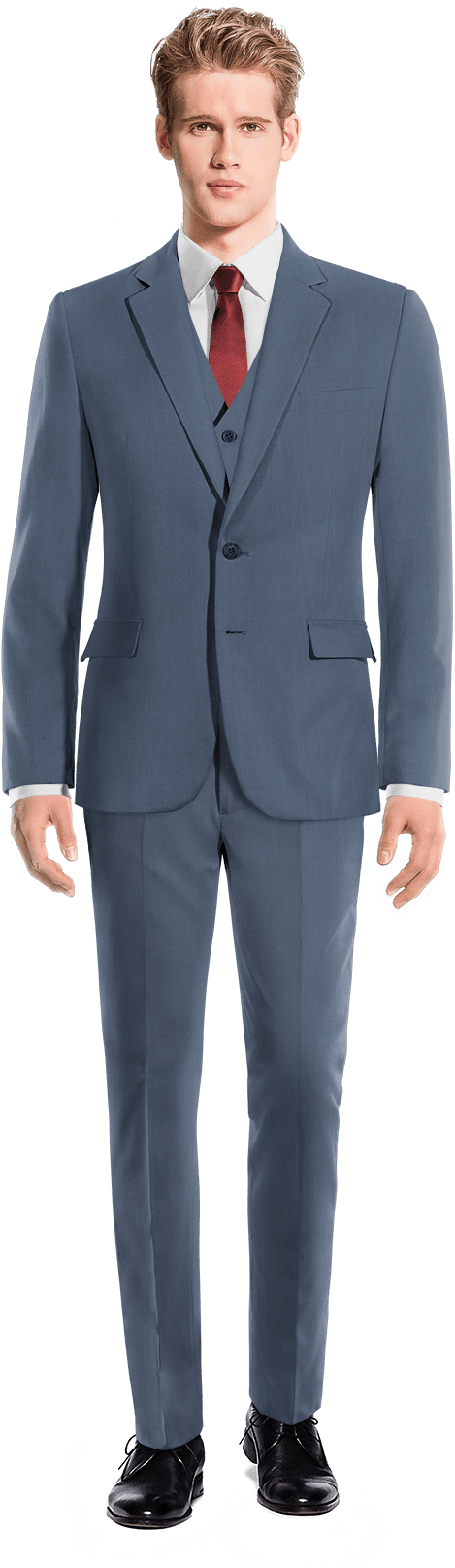 Blue 3-piece Wool Suit - Brauner Anzug (600x1633), Png Download