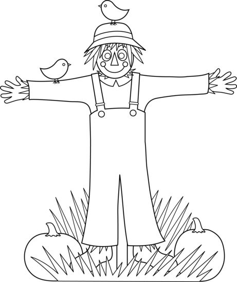 Scarecrow Clipart Scene - Scarecrow Clip Art Black And White (461x550), Png Download