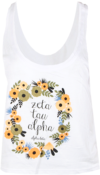 Zeta Tau Alpha Floral Wreath Tank Top By Adam Block - Active Tank (464x585), Png Download