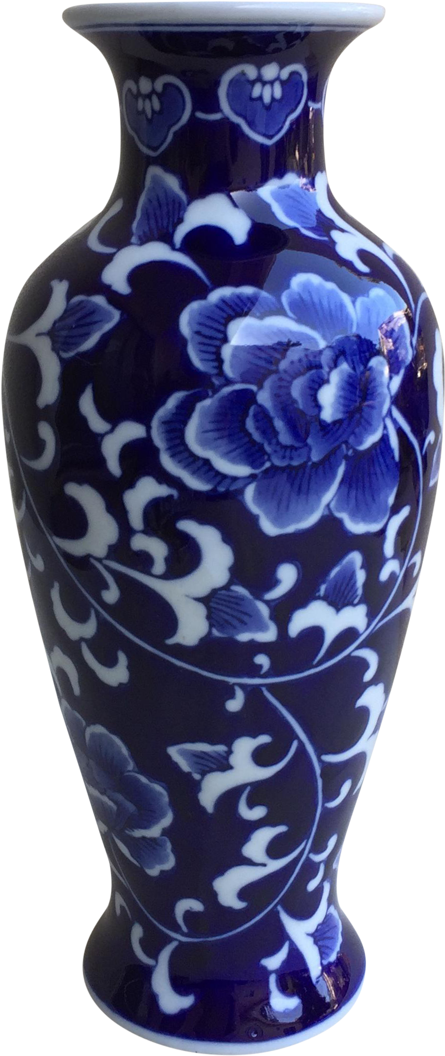Asian Blue & White Lotus Flower Vase - Blue And White Porcelain (982x2333), Png Download