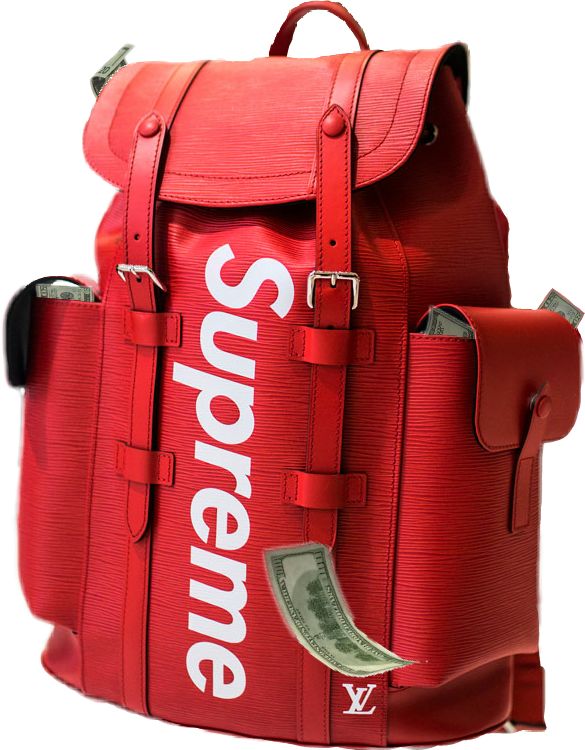 Money Supreme Backpack Bag Louisvuitton Vuitton Gucciba - Supreme Louis Vuitton Backpack (585x750), Png Download