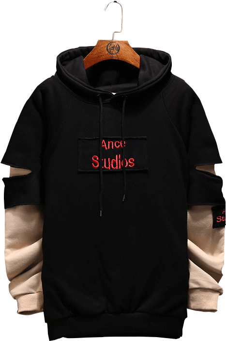 Winter Ulzzang Fake Two-piece Hooded Sweater Men's - Hoodie (800x800), Png Download