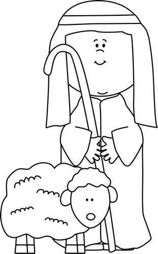 And White Shepherd With Sheep Clip Art Black And White - Shepherds Clip Art Black And White (311x500), Png Download