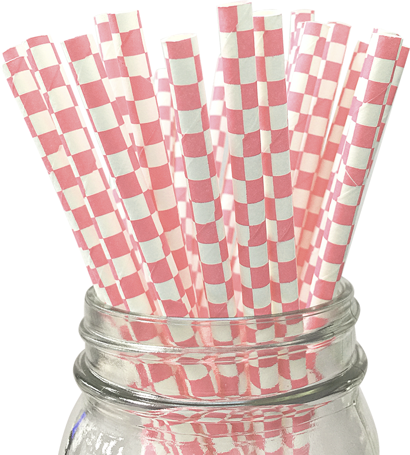 Light Pink Checkered 25pc Paper Straws - Paper (1000x1000), Png Download
