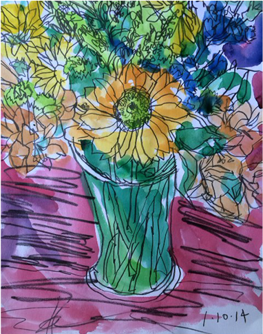 Pencil & Watercolor - Coltsfoot (507x484), Png Download