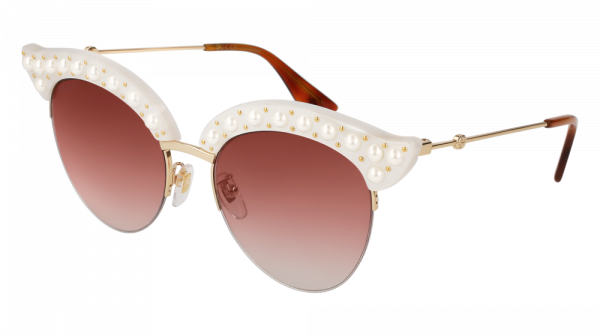 Gucci Gg0212s - Gucci Gg0212s 003 Sunglasses - White/gold (600x336), Png Download