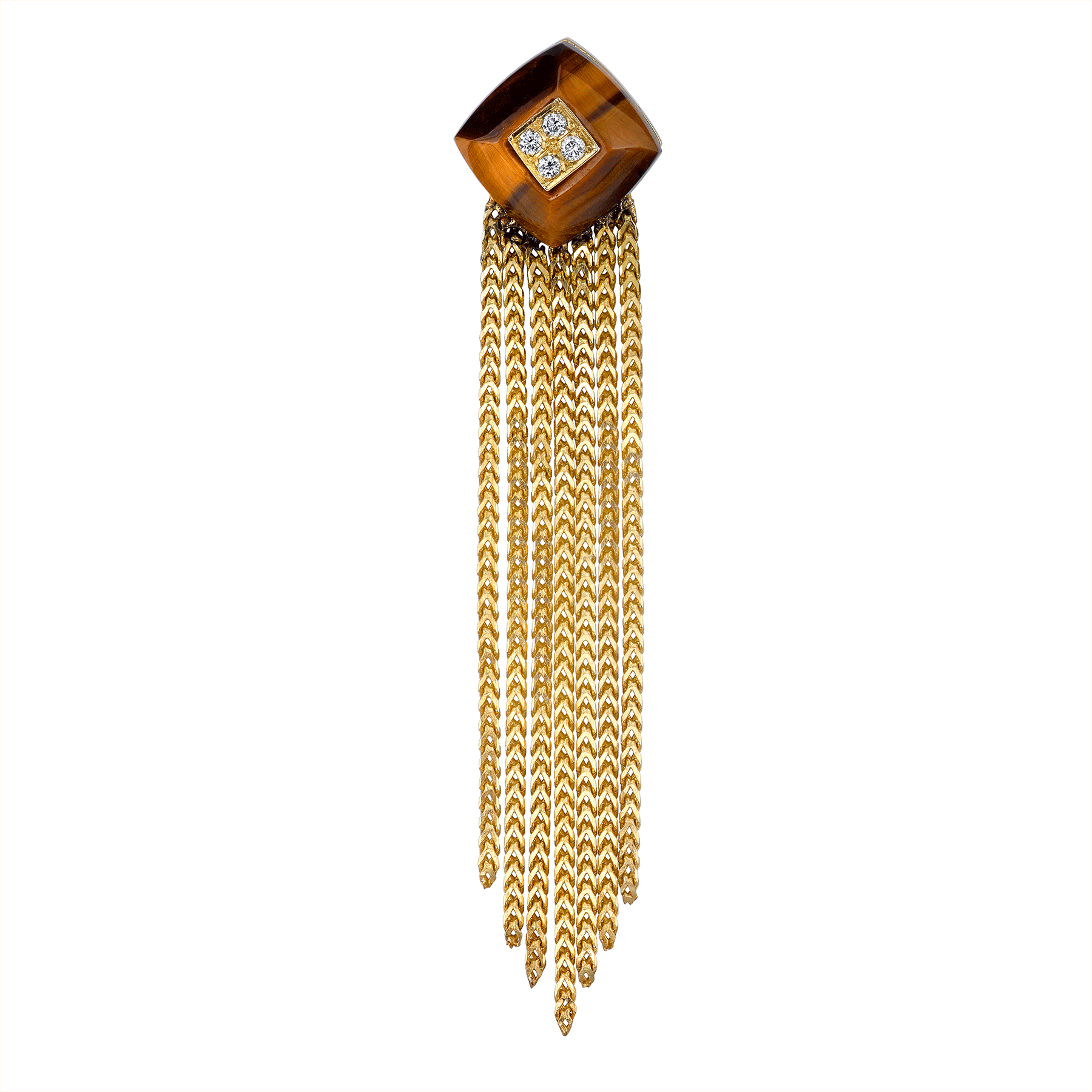 Diamond And Tigers Eye Pyramid Fringe Drop Earring - Gold (1800x1800), Png Download