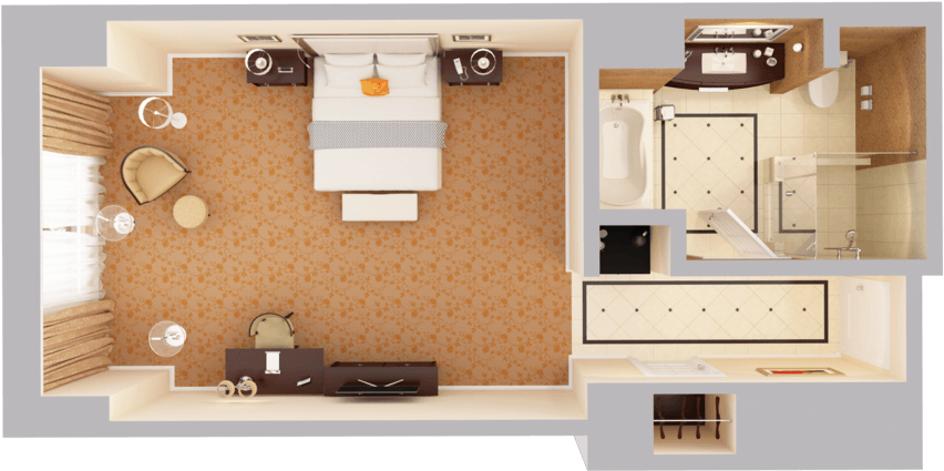 King Deluxe Guestroom - Waldorf Astoria Floor Plan Rooms (1024x768), Png Download