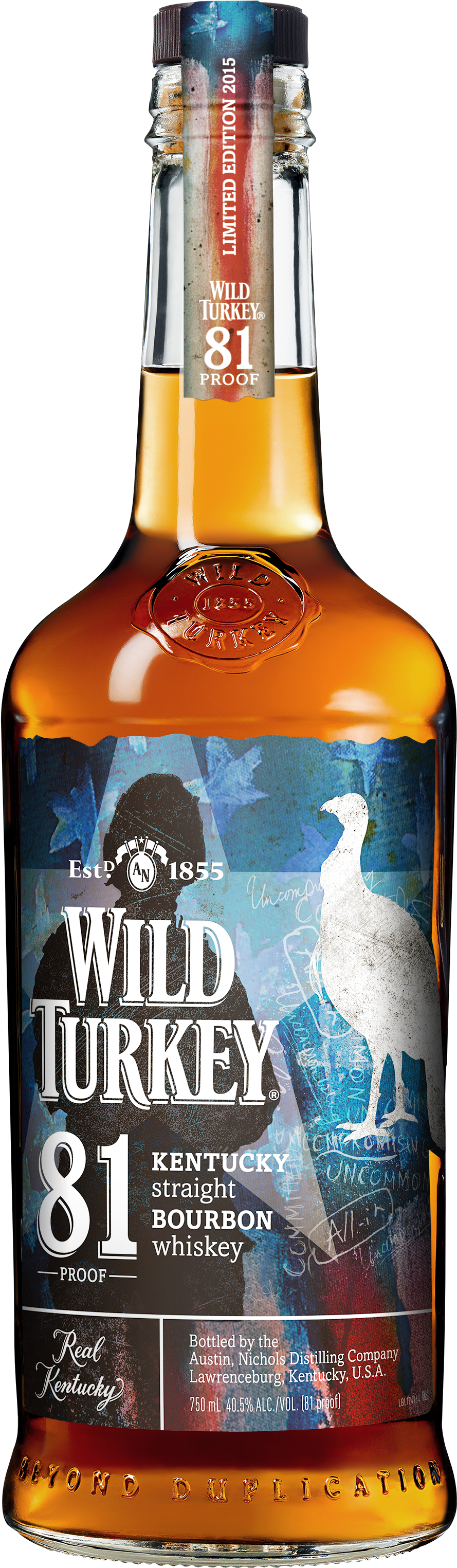 Wild Turkey 81 Proof Kentucky Straight Bourbon 750ml - Wild Turkey Whiskey Rye (1471x3326), Png Download