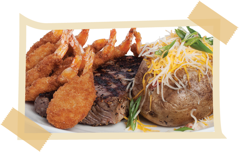Steak N Shrimp $12 - Buckaroo's Family Restaurant (960x614), Png Download