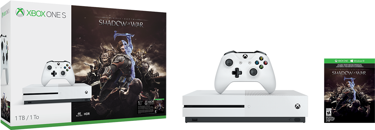 Forge Your Army And Defeat Sauron With The New Xbox - Xbox One S Shadow Of War 500gb (1300x481), Png Download