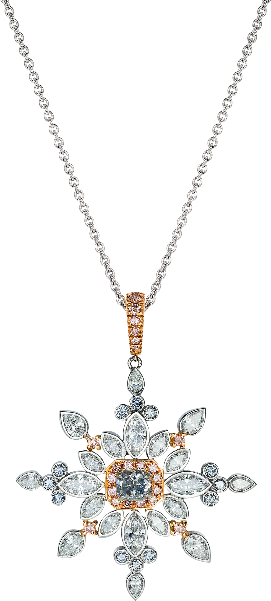 Snowflake Pendant Set With Pink And Blue Diamonds - Necklace (2240x2240), Png Download