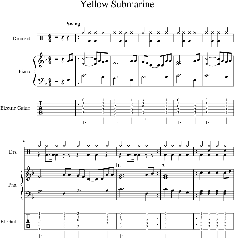 Yellow Submarine Sheet Music 1 Of 4 Pages - Sheet Music (850x1100), Png Download