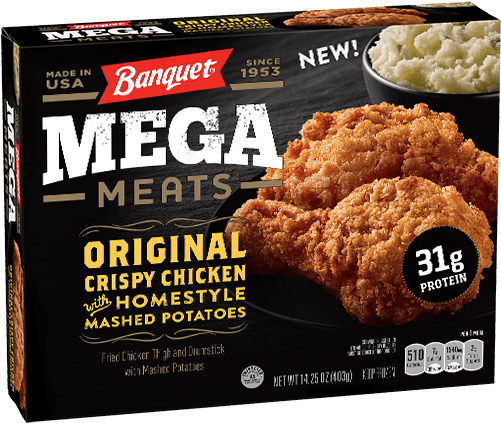 Original Crispy Chicken With Homestyle Mashed Potatoes - Banquet Mega Bowl Country Fried Chicken, 14 Oz (500x500), Png Download