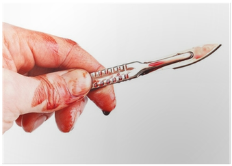 Bloody Hand With Sharp Surgeon Scalpel , Isolated Poster - Scalpel Scary (400x400), Png Download