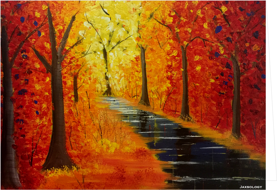 Fall Walk Greeting Card Original Art Acrylic Painting - Art (958x1050), Png Download