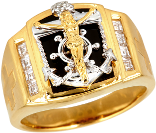 Gold Ring Man Cross (332x375), Png Download