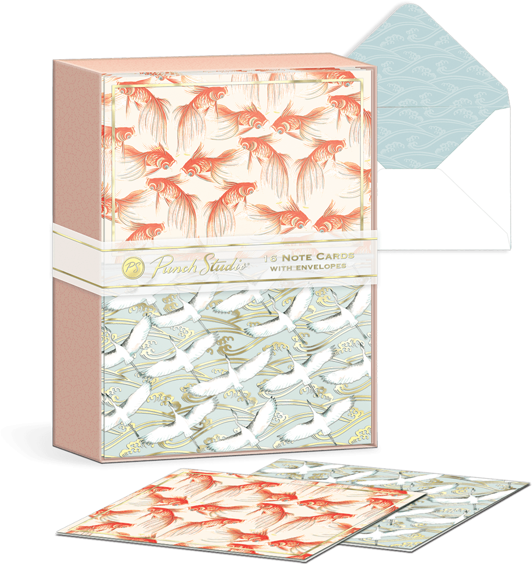 Punch Studio E8 Boxed 16-ct Note Card Duo Set Koi & - Craft (1200x1200), Png Download