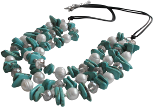 Quick View Triple Strand Turquoise Necklace With Pearl - Necklace (516x490), Png Download