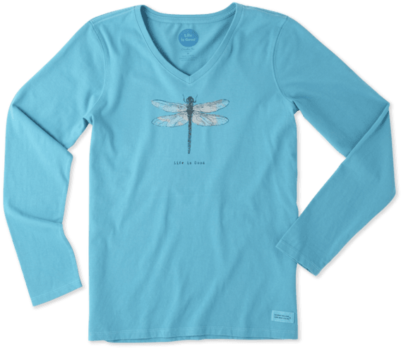 Women's Dragonfly Long Sleeve Crusher Vee - Life Is Good Shirts With Horses (570x570), Png Download