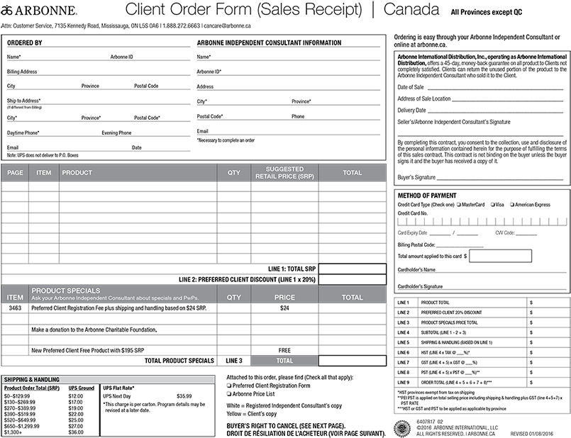 Client Order Form - Arbonne Order Form (840x900), Png Download