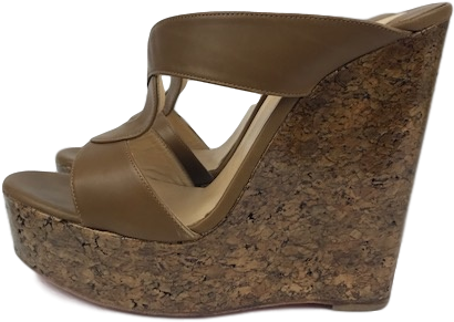 Christian Louboutin Rotondodo Tan Wedges - Sandal (429x304), Png Download