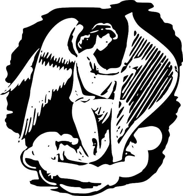 Angel Playing The Harp, Angel, Harp, Heavenly Being - Angel Playing Harp (598x640), Png Download