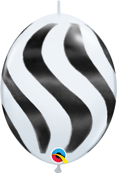 Black & White Striped Wavy Quick Link 12" Latex Balloons - 12 Inch Wavy Stripes Black & White Quicklink Balloons (600x600), Png Download