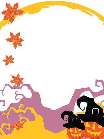 Halloween Frame Border Pumpkins With Hats - Halloween Witch Border Art Clip (338x450), Png Download