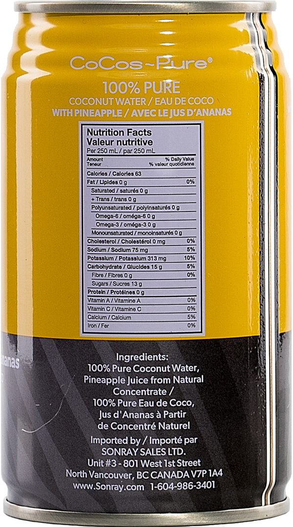 Cocos Pure Pineapple Coconut Water - Pineapple (1233x1242), Png Download