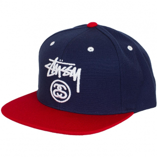 Stussy Classic Logo Script Snapback Hat Navy Red 1 - Stüssy Schwarz (600x315), Png Download