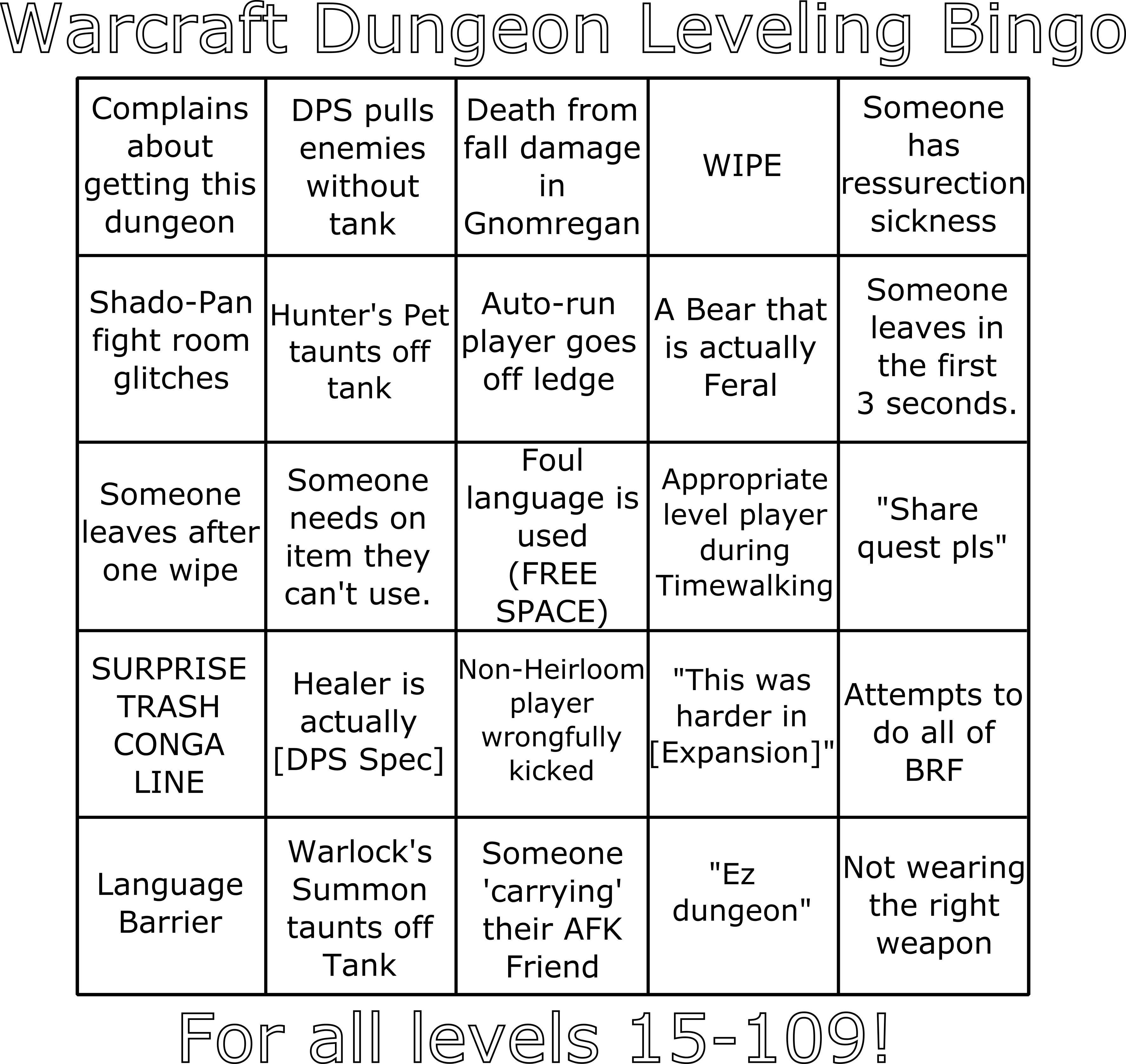 Humorinspired - World Of Warcraft White Knight Bingo Card (3550x3355), Png Download