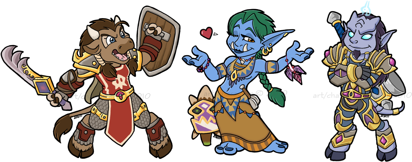 [older Arts] Chibi Wow Chracters - Chibi World Of Warcraft (1378x540), Png Download