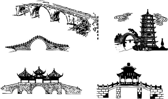 Chinese Traditional Architectural Arch Bridge Vector - Vector Graphics (714x444), Png Download