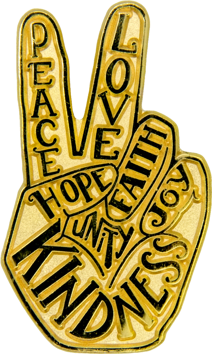 Peace Hand, Pin, Gold - Gold (1390x1342), Png Download