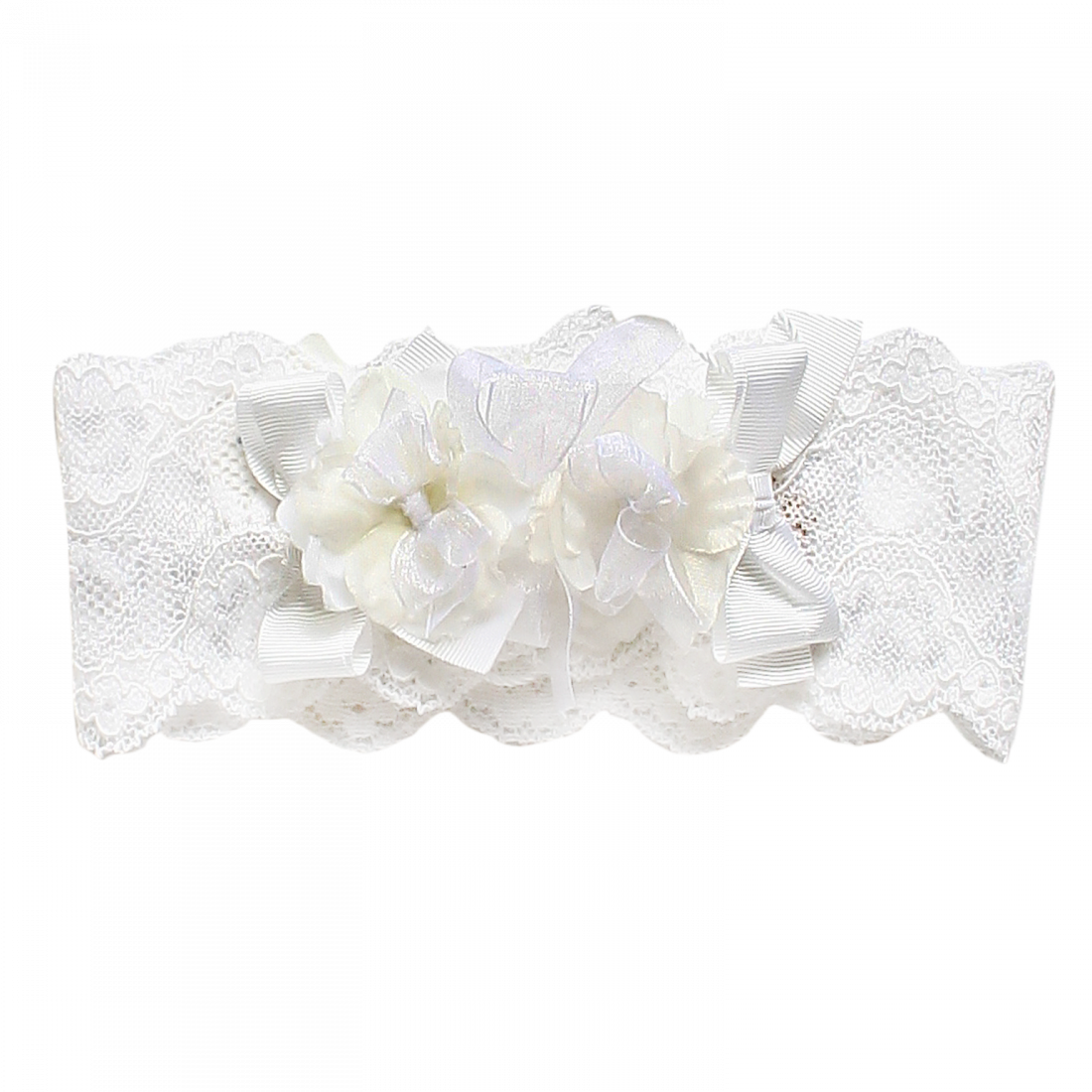 White Headband In Lace With Petals And Bows - Lace (1100x1100), Png Download