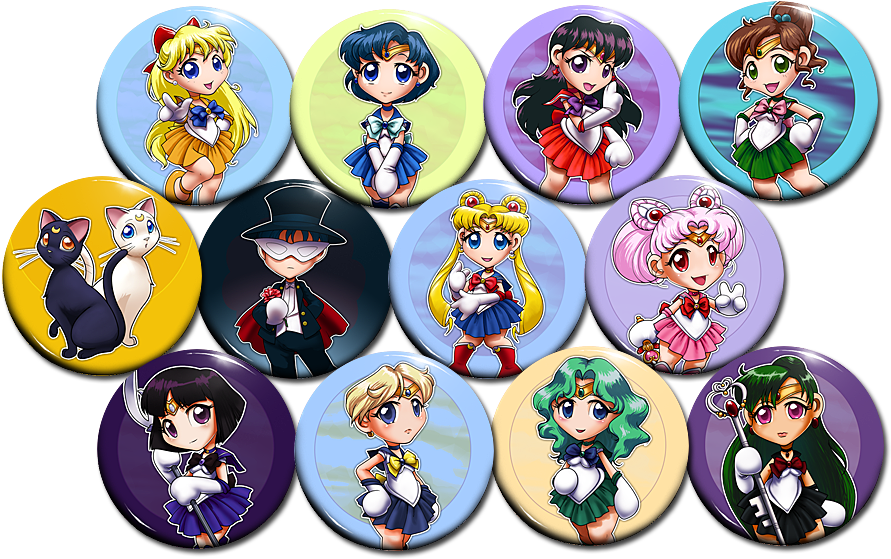 Sailor Moon Button Set Larger Image - Sailor Moon Button Pin (933x583), Png Download
