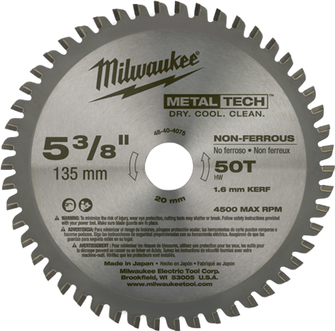 5 3/8" 50 Teeth Non Ferrous Metal Circular Saw Blade - 48 40 4075 Milwaukee (520x520), Png Download