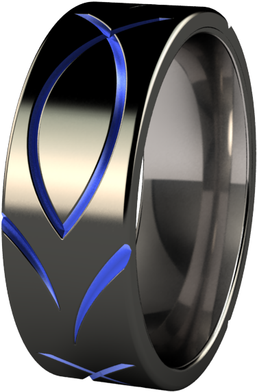 Ichthus Black And Colored - Dark Grey Titanium Ring (600x600), Png Download