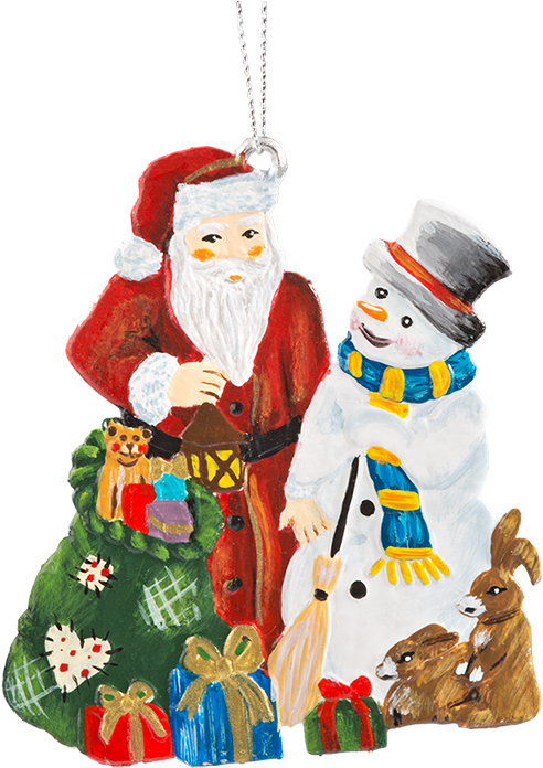 Santa And Snowman With Forest Animals - Santa Claus (683x750), Png Download