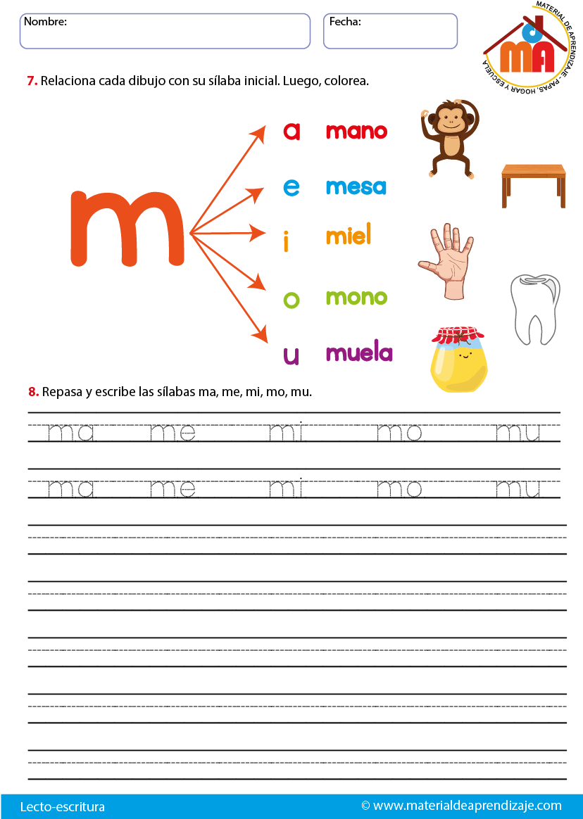 La Letra M - Ejercicios Con La Letra M (827x1171), Png Download