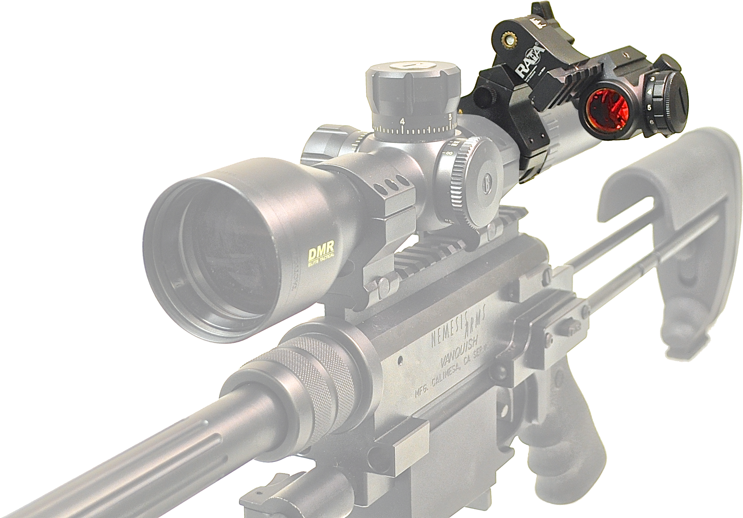 Longrifle6 Bayonet Wt Rail Small Reddot Sight Front - Sniper Rifle Red Dot (2589x1803), Png Download