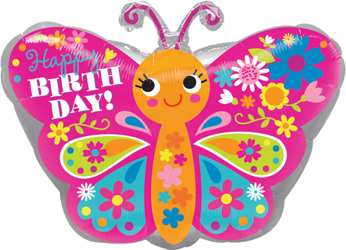 18" Happy Birthday Cute Butterfly Junior Shape Foil - Cute Happy Birthday Balloons (500x500), Png Download