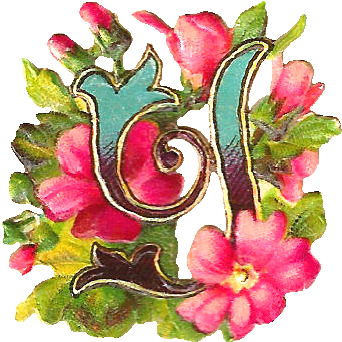 Vintage Drop Cap Letter Y With Pink Flowers - Clip Art (470x477), Png Download