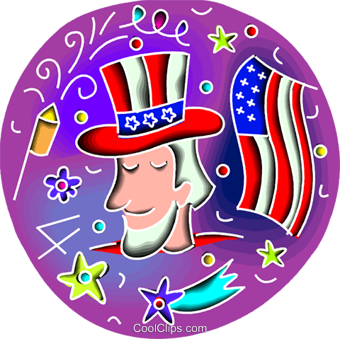 Uncle Sam With Flag And Fireworks Royalty Free Vector - Uncle Sam (480x479), Png Download