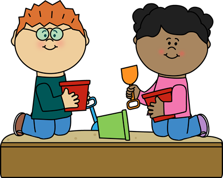 Kids Playing In A Sandox Clip Art Kids Playing In A - Kids In Sandbox Clipart (450x360), Png Download
