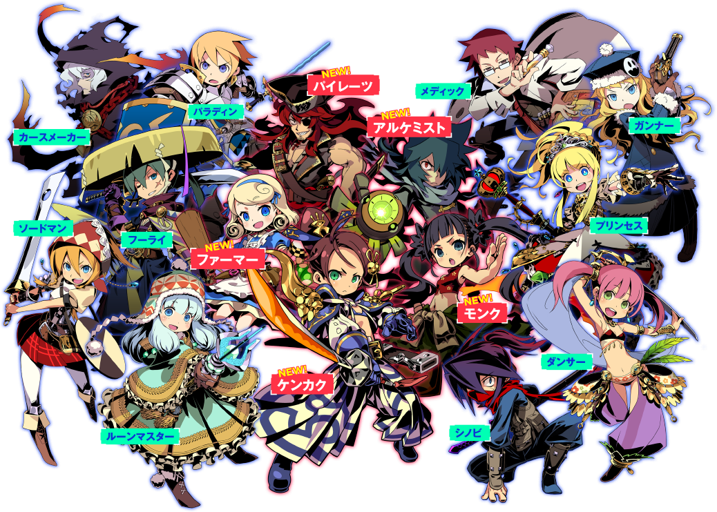 14 Apr - Etrian Mystery Dungeon 2 Classes (1038x742), Png Download